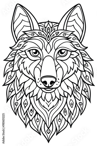 Portrait of a wolf. Hand drawn patterns for coloring. Freehand sketch drawing for adult antistress coloring book in zentangle style. Collection of animals