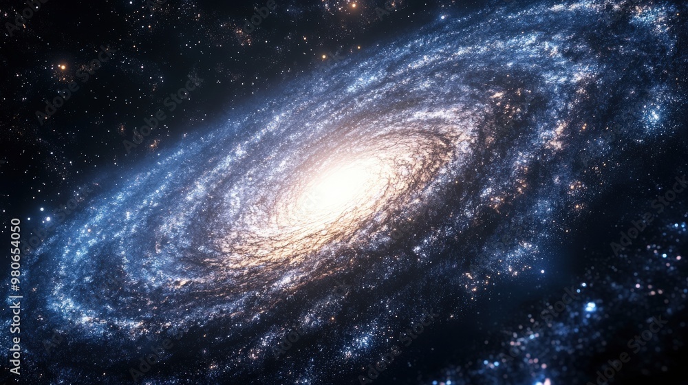 A visualization of the Milky Way galaxy from above, showing its spiral arms and central bulge filled with stars and dust A visualization of the Milky Way galaxy from above, showing its spiral arms and central bulge filled with stars and dust