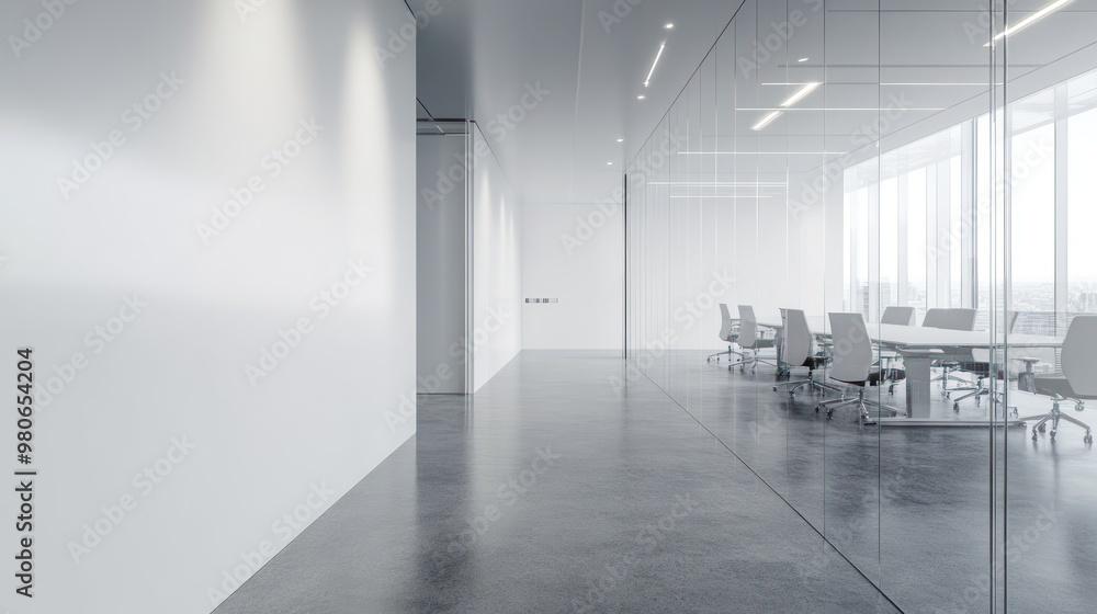Fototapeta premium Modern Office Corridor with Glass Wall