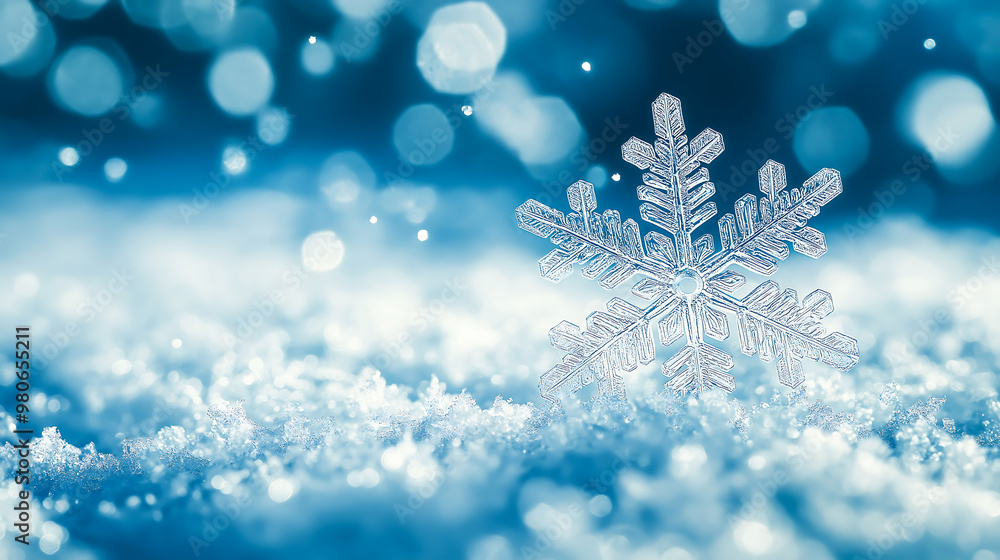 Close up of snowflake during a snowfall Close up of snowflake during a snowfall