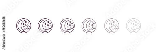 waning moon outline icon. Linear vector from weather concept. 6 different line style waning moon icon included thin, light, regular, medium, bold, black