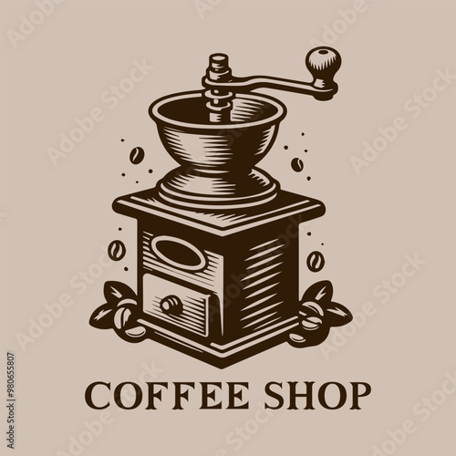 Brown Coffee Grinder with Coffee Beans 