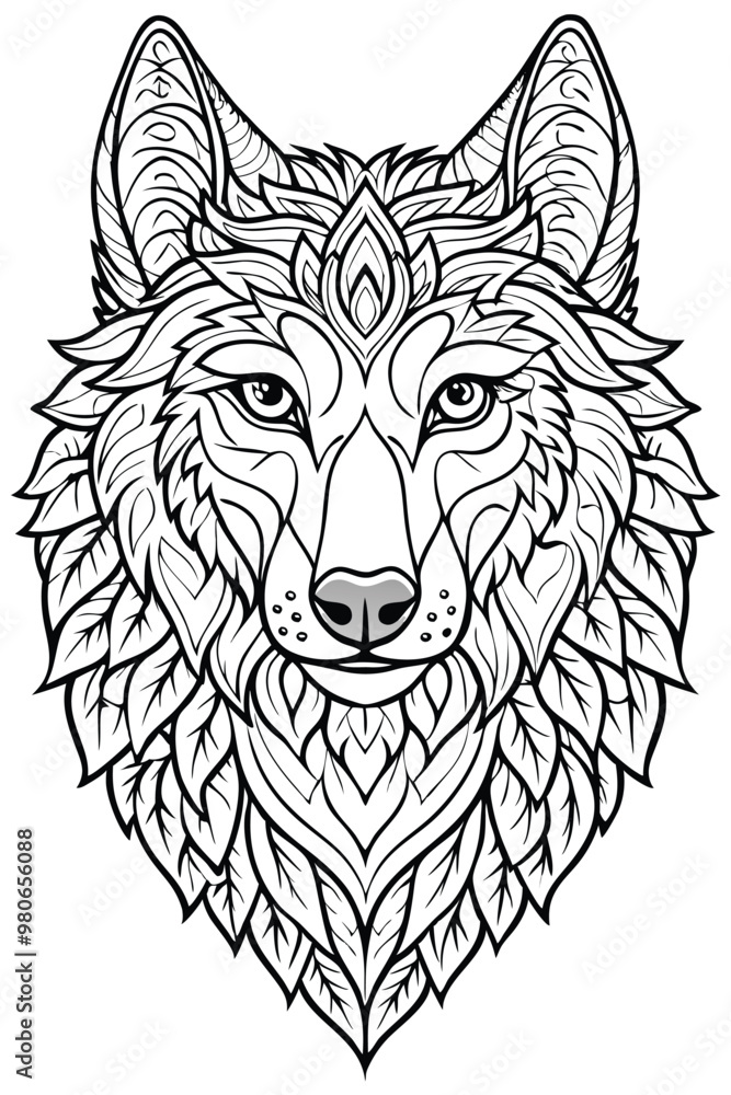 Portrait of a wolf. Hand drawn patterns for coloring. Freehand sketch drawing for adult antistress coloring book in zentangle style. Collection of animals Portrait of a wolf. Hand drawn patterns for coloring. Freehand sketch drawing for adult antistress coloring book in zentangle style. Collection of animals