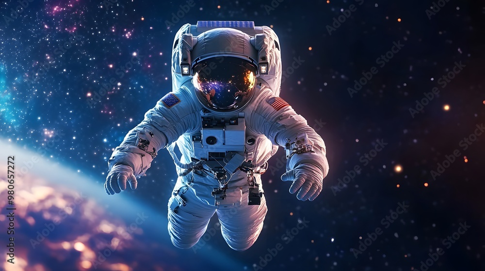 An astronaut floats in the cosmos, surrounded by stars and planets, showcasing the wonder of space exploration and adventure. An astronaut floats in the cosmos, surrounded by stars and planets, showcasing the wonder of space exploration and adventure.