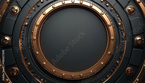 Black and Gold Circular Frame with Detailed Mechanical Design