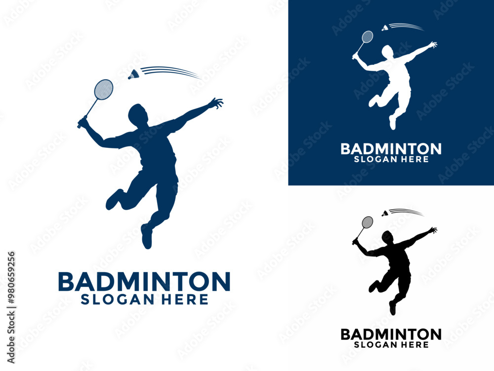 Naklejka premium Badminton logo design icon .Badminton sport logo template vector, Sport club badminton logo with Player concept