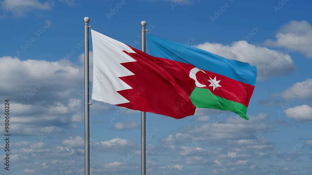 Azerbaijan and Bahrain flags flying together, video concept of the relationship, two country cooperation concept Azerbaijan and Bahrain flags flying together, video concept of the relationship, two country cooperation concept