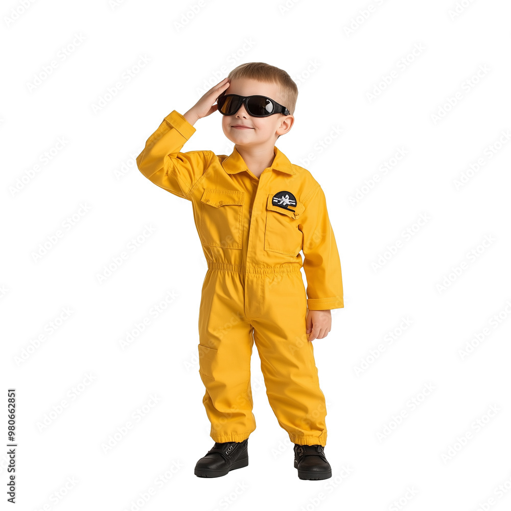 Young boy pilot saluting isolated on transparent background Young boy pilot saluting isolated on transparent background