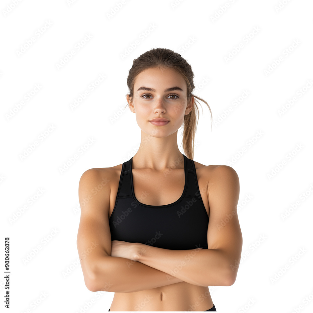 strong young woman in workout gear isolated on transparent background strong young woman in workout gear isolated on transparent background