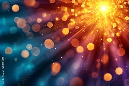 Abstract Bokeh Background with Golden Light Burst.