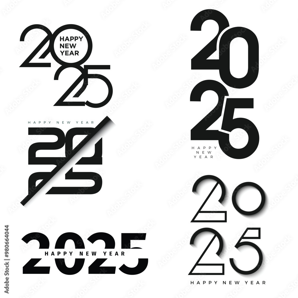 Minimalistic 2025 Happy New Year text designs in black and white. Vector illustration Minimalistic 2025 Happy New Year text designs in black and white. Vector illustration