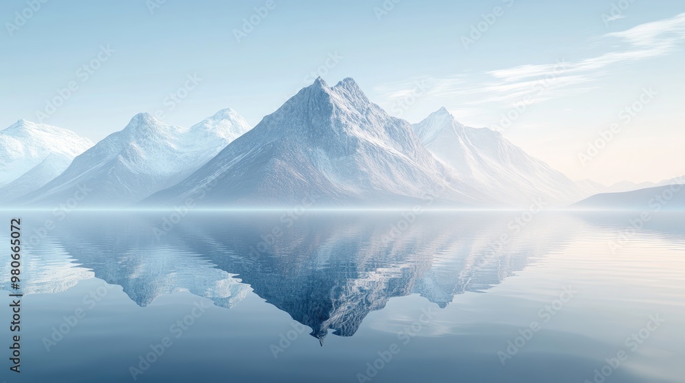 A surreal 3D render of a peaceful mountain landscape mirrored in the water, evoking spiritual calmness and zen-like harmony. A surreal 3D render of a peaceful mountain landscape mirrored in the water, evoking spiritual calmness and zen-like harmony.