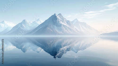 Wallpaper Mural A surreal 3D render of a peaceful mountain landscape mirrored in the water, evoking spiritual calmness and zen-like harmony. Torontodigital.ca