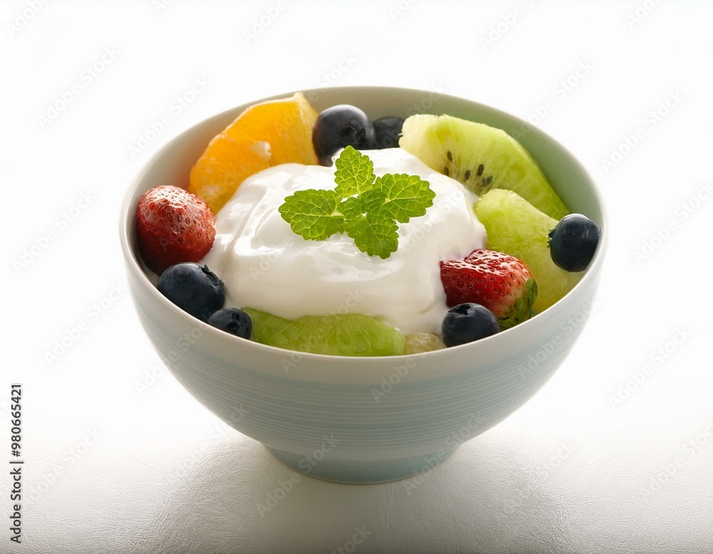 Bowl of fresh fruit salad and greek yogurt isolated on white background. ai generated Bowl of fresh fruit salad and greek yogurt isolated on white background. ai generated