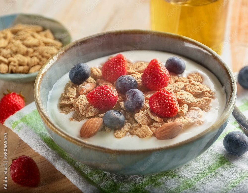 Bowl of healthy muesli with yogurt and fresh berries. ai generated Bowl of healthy muesli with yogurt and fresh berries. ai generated