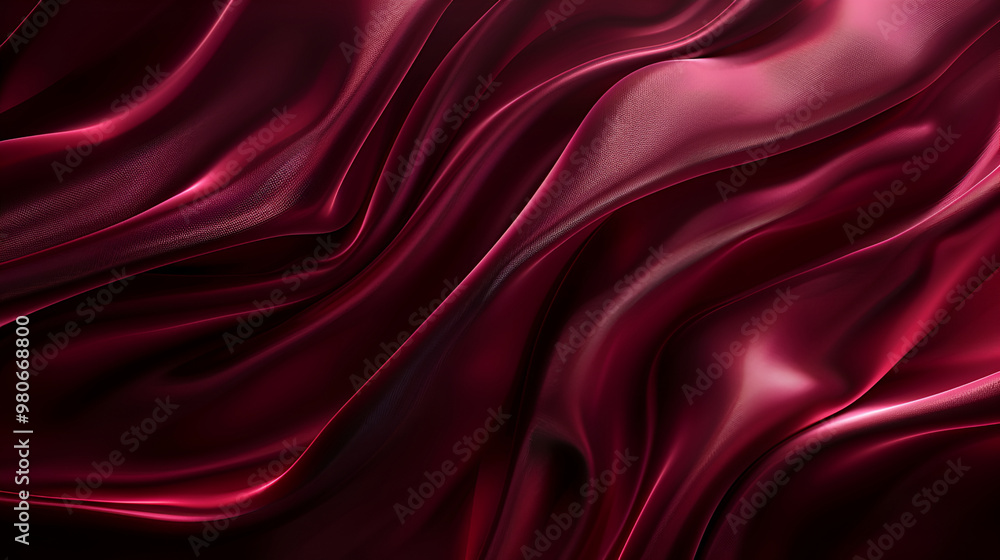 Obraz premium Dark red waves on black background, elegant flowing curves with deep tones, abstract wavy design for moody and sophisticated digital art, perfect for modern and minimalistic themes 