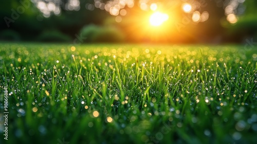 Close-Up of Fresh Green Grass with Dew Drops