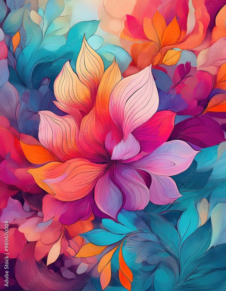 Vibrant floral art in pink and blue Vibrant floral art in pink and blue