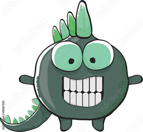 vector funny cartoon cute green monster dinosaur isolated on white background. Vector funny green mascot dragon. Hand drawn Dino logo design template
