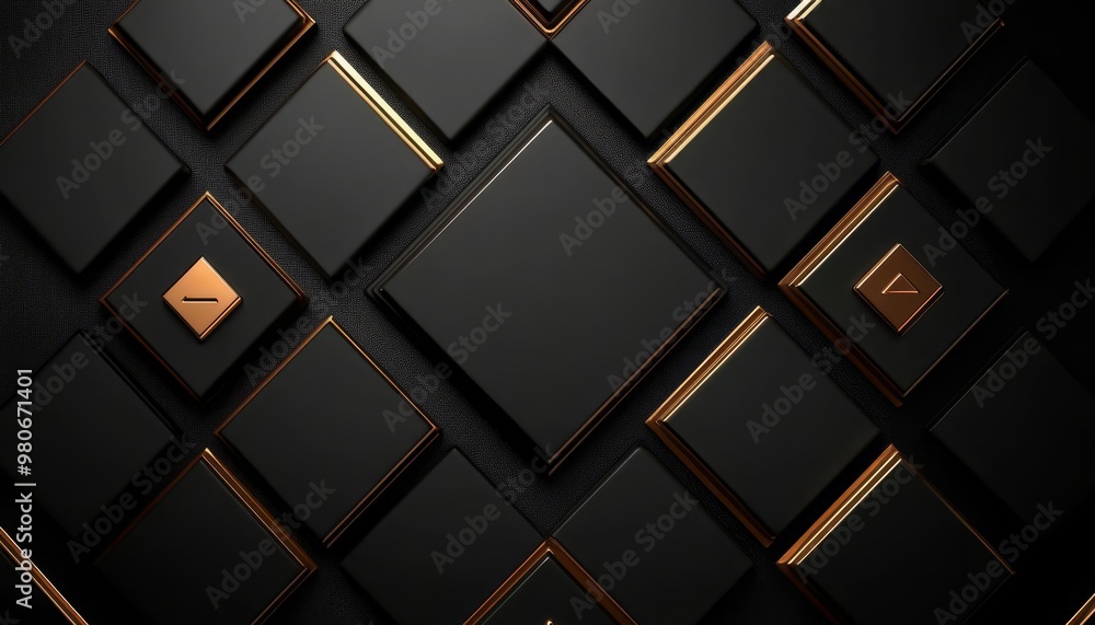 Abstract Geometric Pattern of Black and Gold Squares Abstract Geometric Pattern of Black and Gold Squares