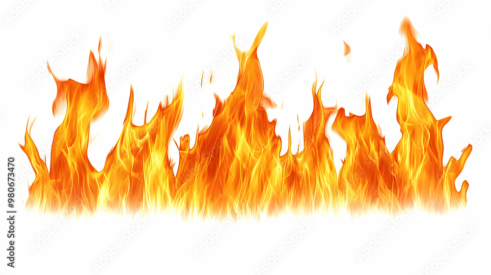 Fiery Flames Dancing and Flickering Against a White Background ...