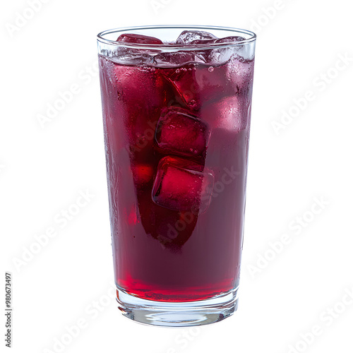 Refreshing iced grape juice in a clear glass isolated on transparent background