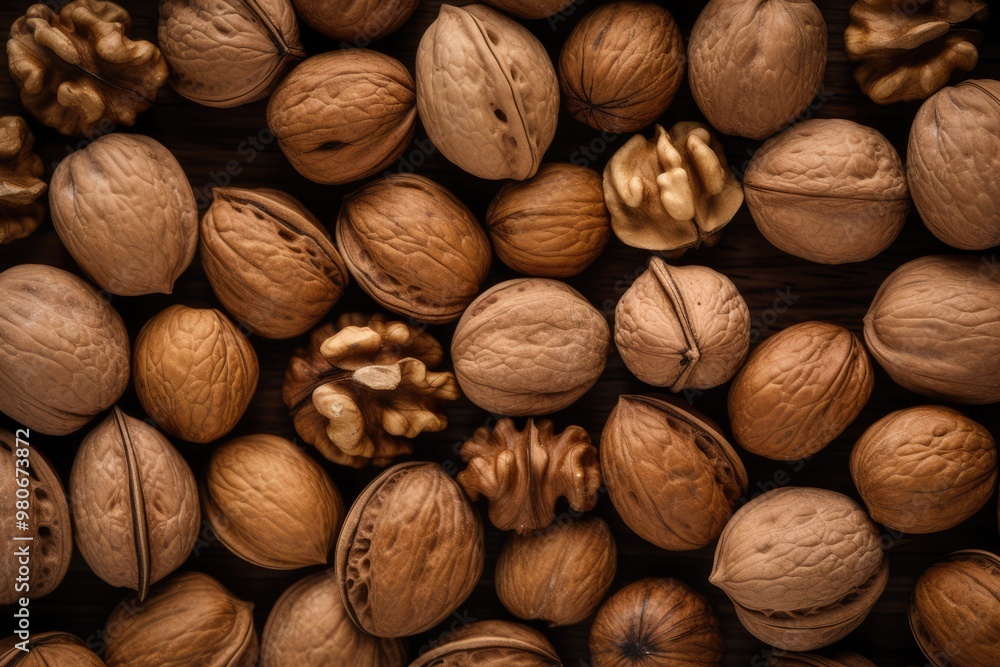 Top view of walnuts background Top view of walnuts background