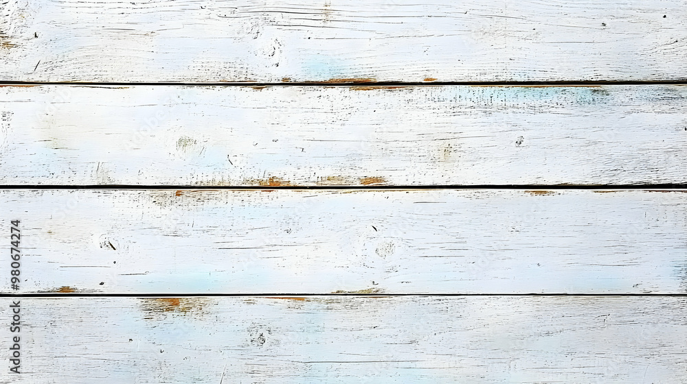 Fototapeta premium White Painted Weathered Wooden Planks Texture Background with Horizontal Grain