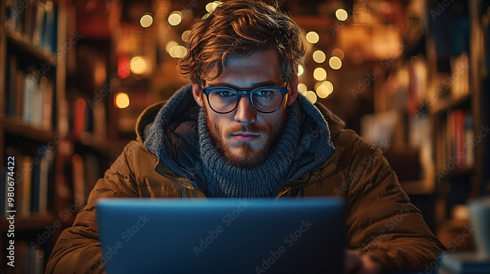 Software developer and person at computer for script coding or cyber security in office. Software developer and person at computer for script coding or cyber security in office.
