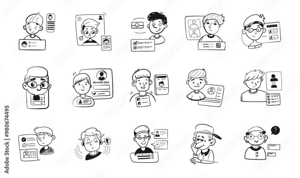 boy user account avatar doodle line art boy user account avatar doodle line art