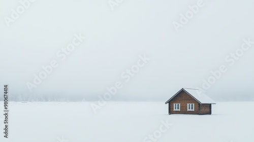 Snow-Covered Cabin in a Remote Winter Landscape