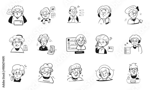 grandma user account avatar doodle line art