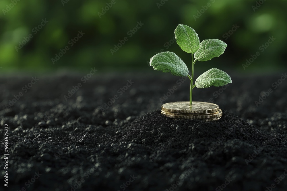 Resilience and Growth: A Green Plant Emerging from a Coin, Symbolizing Prosperity, Sustainability, and the Interconnection of Nature and Wealth Resilience and Growth: A Green Plant Emerging from a Coin, Symbolizing Prosperity, Sustainability, and the Interconnection of Nature and Wealth