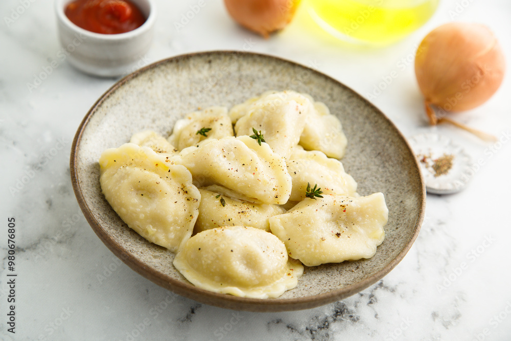 Homemade dumplings with potato and onion Homemade dumplings with potato and onion
