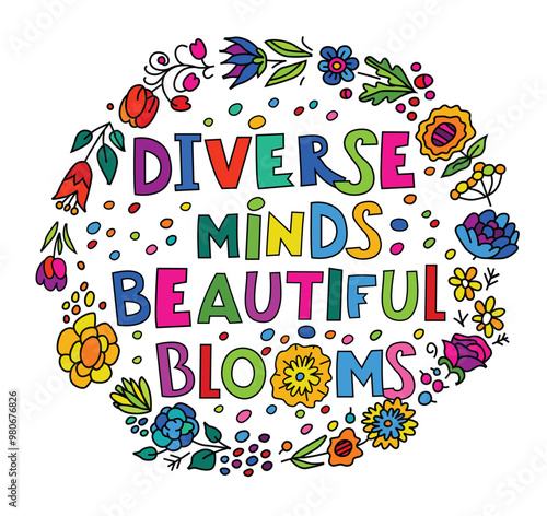 Diverse minds beautiful blooms. Neurodiversity concept. Diversity of human minds