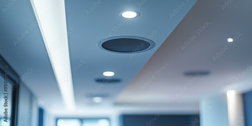 Modern ceiling with recessed lights and speaker. Modern ceiling with recessed lights and speaker.