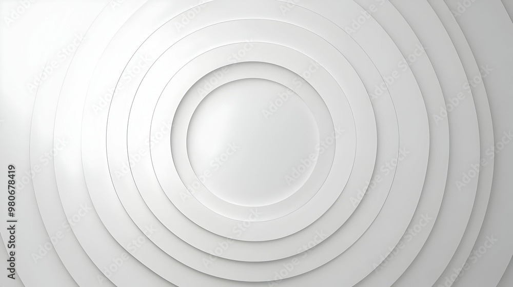Fototapeta premium Abstract White Circular Background with Concentric Circles and 3D Depth, Ideal for Minimalist Designs