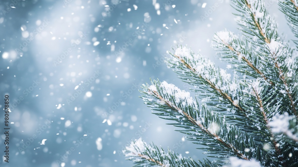 A realistic product photo of a Picea pungens 'Super Blue' seedling fir, beautifully displayed in a studio setting with a snowy backdrop and gentle flying snowflakes, capturing the essence of winter an A realistic product photo of a Picea pungens 'Super Blue' seedling fir, beautifully displayed in a studio setting with a snowy backdrop and gentle flying snowflakes, capturing the essence of winter an