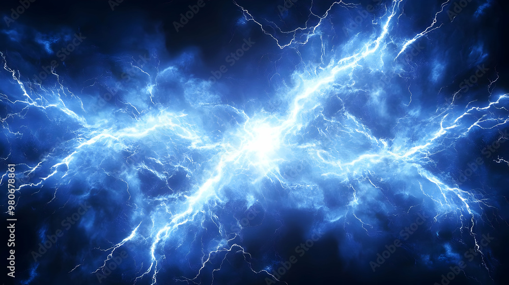 Abstract Blue Lightning Storm Digital Art Background with White Lightning Bolts Abstract Blue Lightning Storm Digital Art Background with White Lightning Bolts
