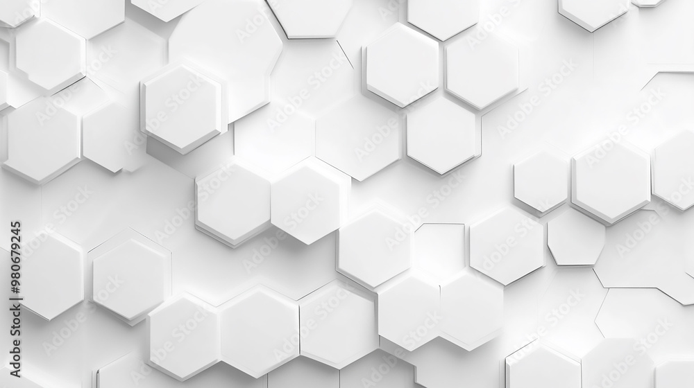 Fototapeta premium Futuristic abstract simple shapes background. 3D White hexagonal art. 
