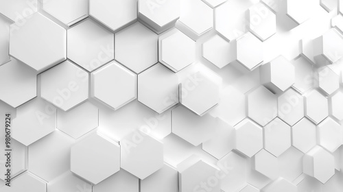 Futuristic abstract simple shapes background. 3D White hexagonal art. 