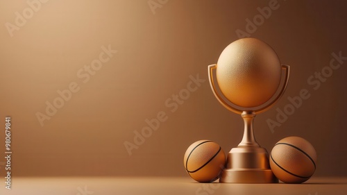 Wallpaper Mural Golden trophy cup surrounded by golden basketballs, with a spotlight shining on the trophy to represent a championship win Torontodigital.ca