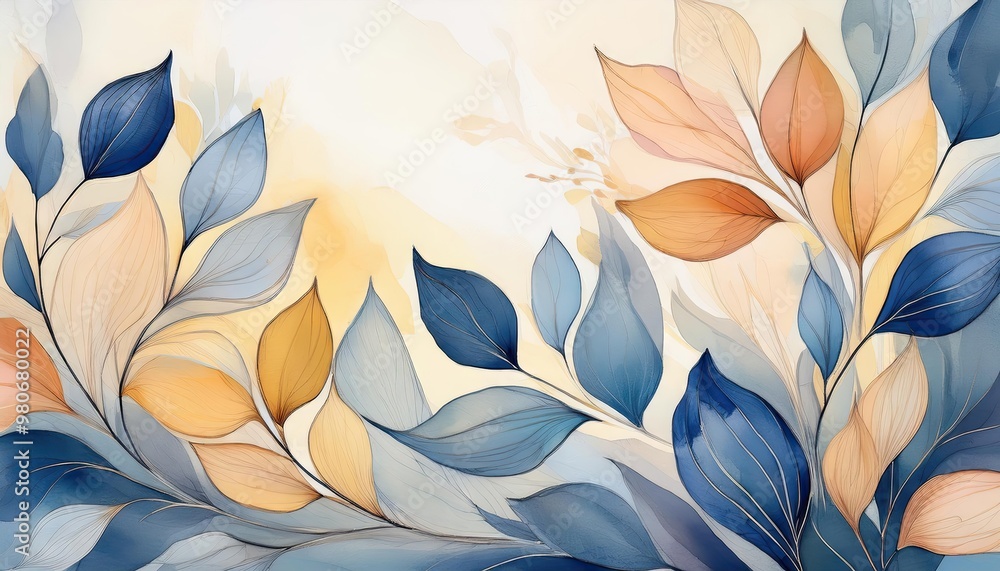 Abstract floral design in blue and orange Abstract floral design in blue and orange