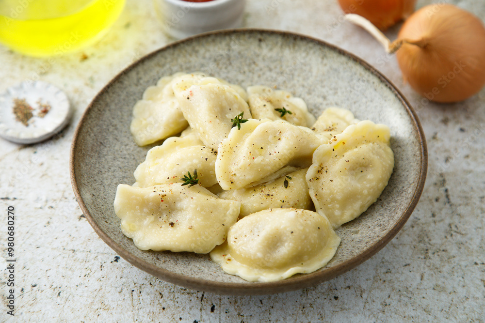 Homemade dumplings with potato and onion Homemade dumplings with potato and onion