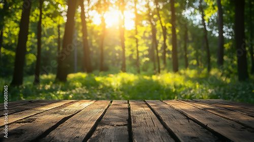  Park background Wooden table top with copy space. 