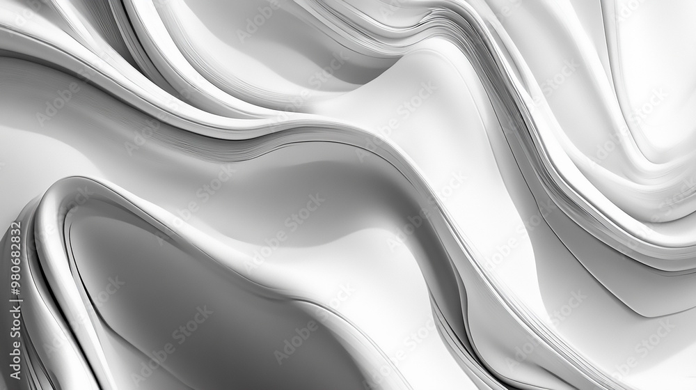Fototapeta premium Graphic white 3D background with flowing lines. . White marbling background