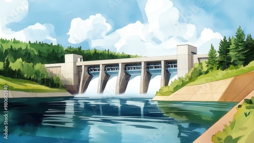 Wallpaper Mural Futuristic dam generating clean energy with advanced technology Torontodigital.ca