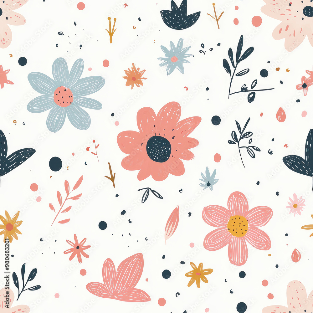 Fototapeta premium Cute Pattern With Pink Pastel Colours Background In Retro Style, Simple Repeating Pattern. Funny Cute Texture For Surface Design