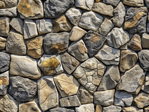 Weathered gray stone wall seamless pattern texture features worn, irregularly-shaped rocks with subtle shadows and varying shades of gray for versatile background use.