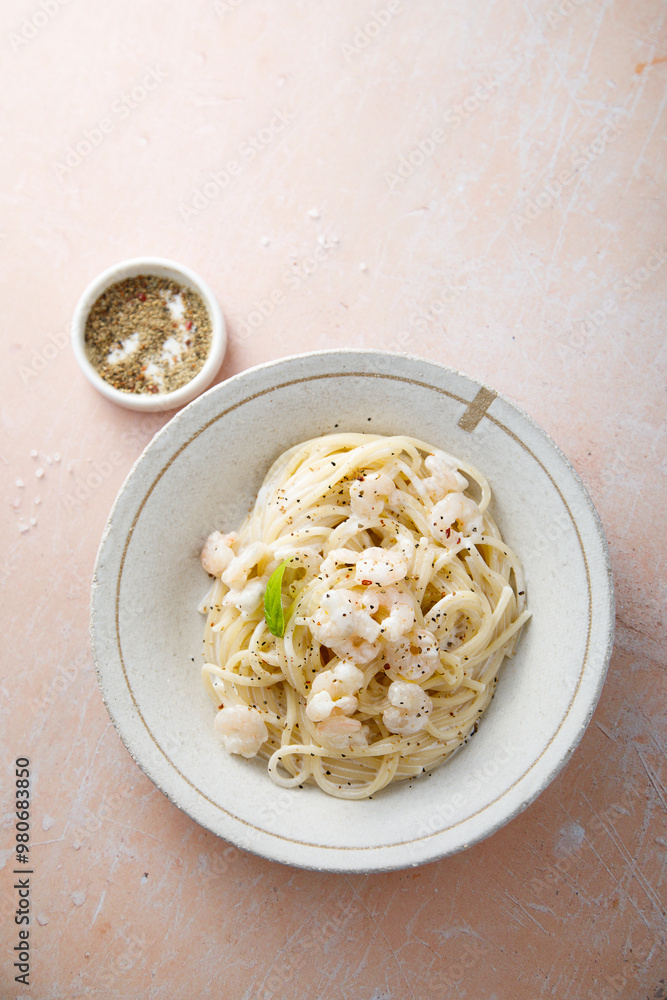 Pasta with cream sauce and shrimps Pasta with cream sauce and shrimps